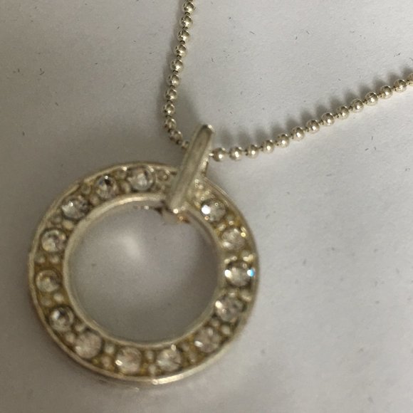 Brushed silver necklace with rhinestones - Picture 1 of 6